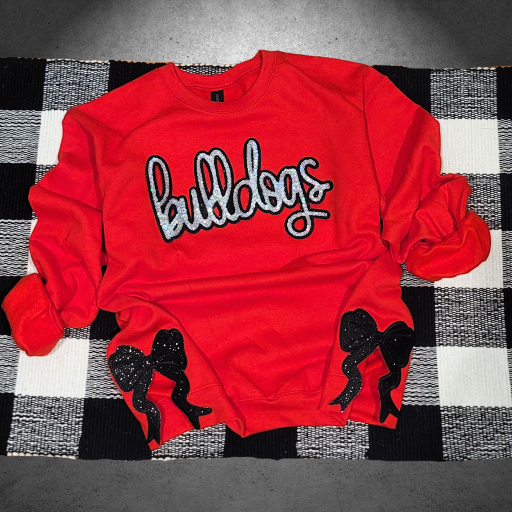 Hazel Blues® |  Bulldog Sequin Script Sweatshirt | Bulldogs Sequin Patch Sweatshirt | Sizes XS - 5XL