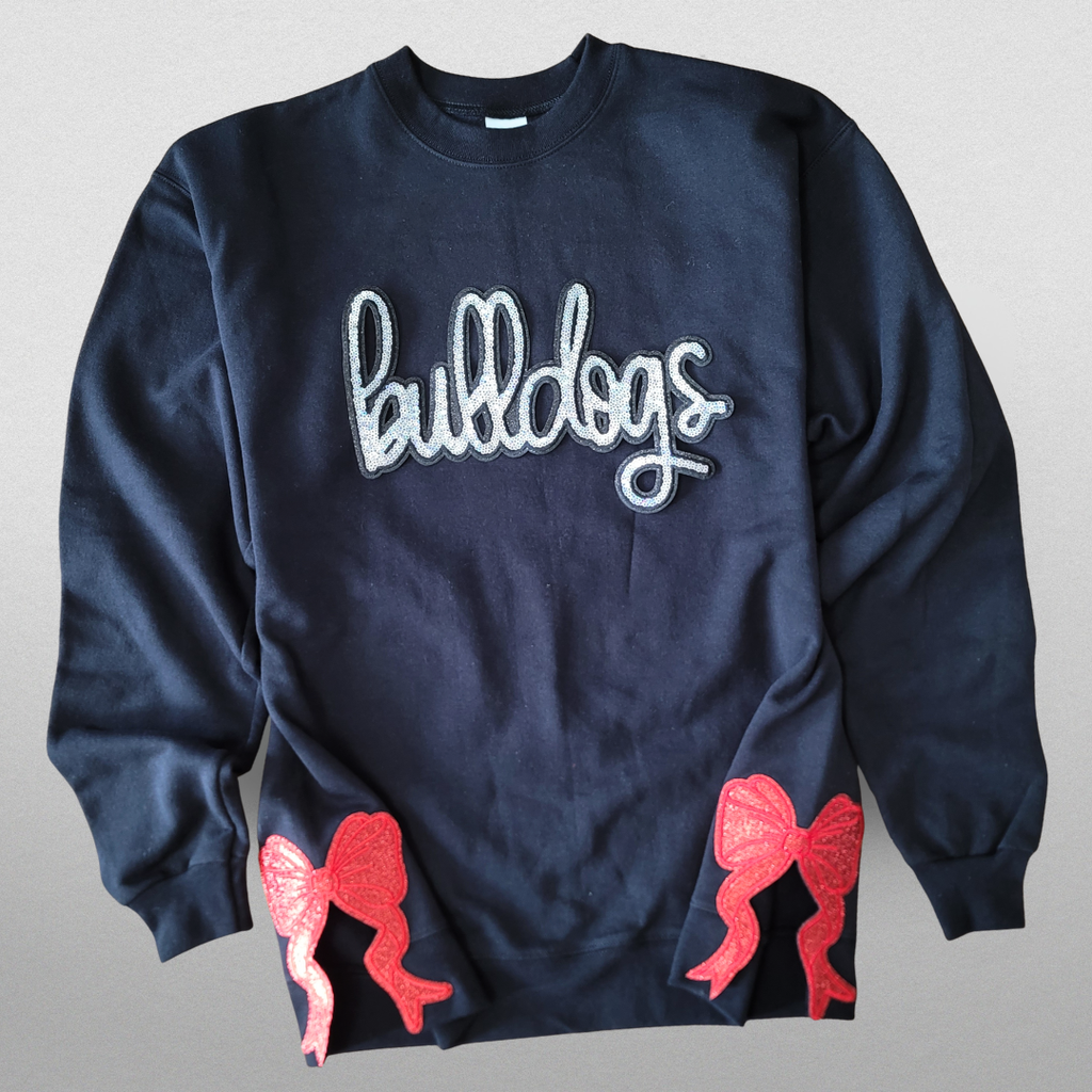 Hazel Blues® |  Bulldog Sequin Script Sweatshirt | Bulldogs Sequin Patch Sweatshirt | Sizes XS - 5XL