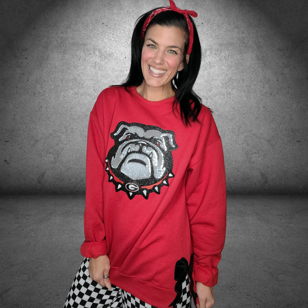 Hazel Blues® |  Bulldog Mascot Sweatshirt | Bulldogs Sequin Patch Sweatshirt | Sizes XS - 5XL