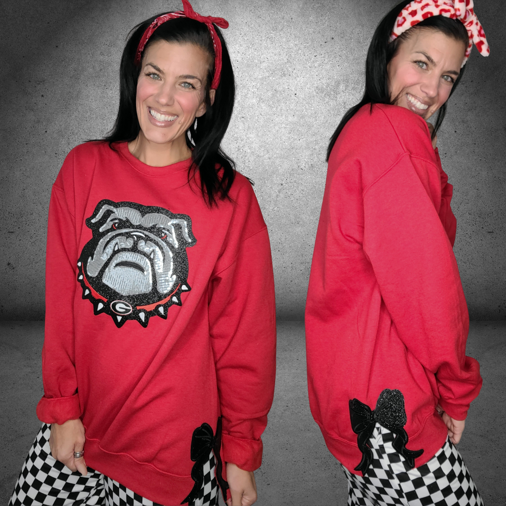 Hazel Blues® |  Bulldog Mascot Sweatshirt | Bulldogs Sequin Patch Sweatshirt | Sizes XS - 5XL