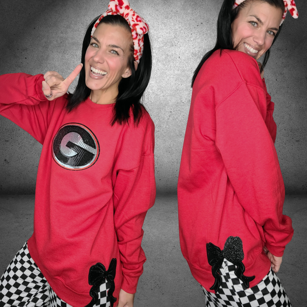 Hazel Blues® |  G | Bulldog Mascot Sweatshirt | Bulldogs Sequin Patch Sweatshirt | Sizes XS - 5XL