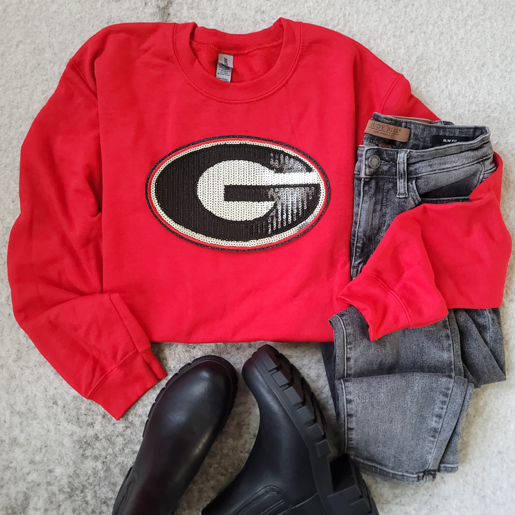 Hazel Blues® |  G | Bulldog Mascot Sweatshirt | Bulldogs Sequin Patch Sweatshirt | Sizes XS - 5XL