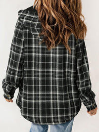 Hazel Blues® |  Plaid Snap Down Plush Hooded Jacket