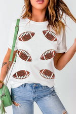 Hazel Blues® |  White Sequined Football Graphic Cotton T Shirt
