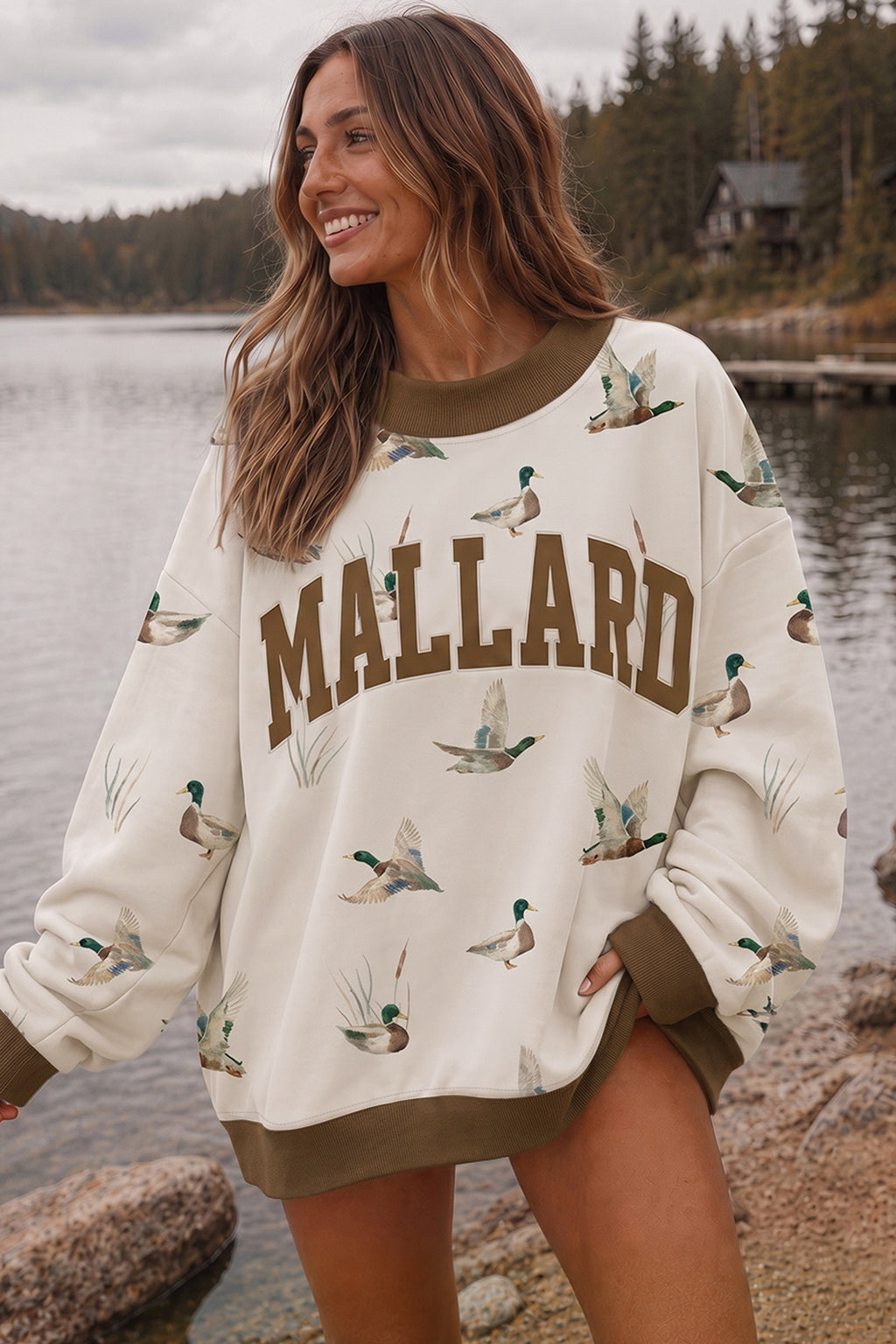 Everly Mae Beige Mallard Western Sweatshirt