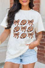 Hazel Blues® |  White Football Fashion Bow Print Cotton Blend T Shirt