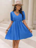 Hazel Blues® |  Tied Swiss Dot V-Neck Short Sleeve Dress