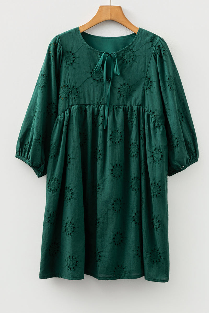 penelope mini sweater dress Blackish Green Embroidered Eyelet Pattern 3/4 Puffy Slee Perfee V-Neck Long Sleeve Imported. liquid satin Color:Lilac-White