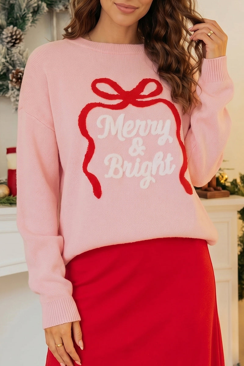 Gossamer Pink Drop-Shoulder Round-Neck Towel Embroidery Slogan
