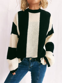 Hazel Blues® |  Color Block Round Neck Long Sleeve Sweater