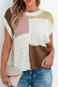 Hazel Blues® |  Cable-Knit Color Block Round Neck Sweater Vest