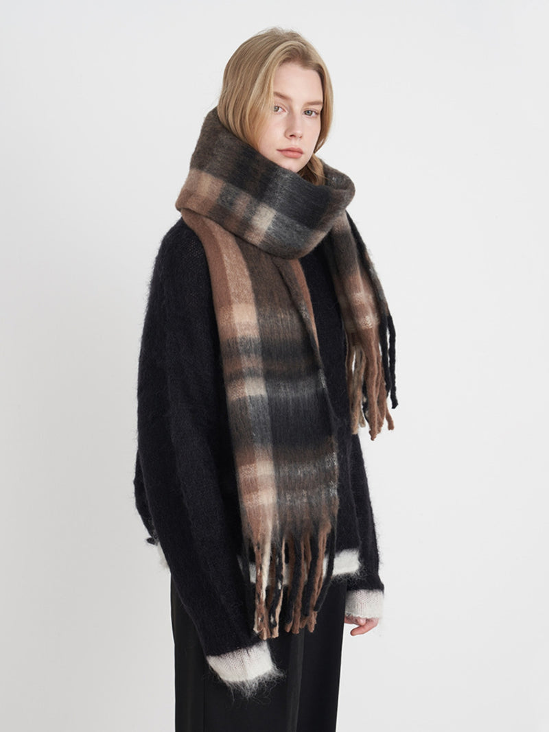 Hazel Blues® |  Fringe Plaid Polyester Scarf