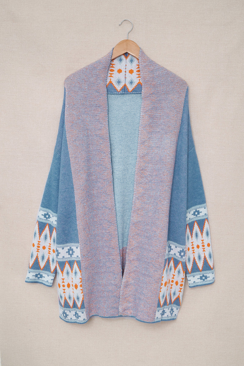 Hazel Blues® |  Geometric Open Front Long Sleeve Cardigan