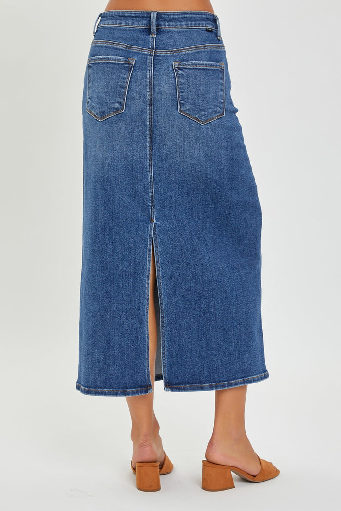 Hazel Blues® |  RISEN High Rise Back Slit Denim Skirt