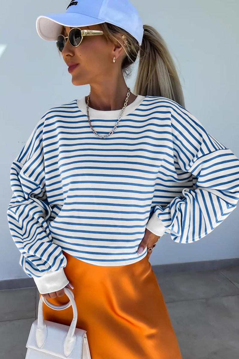 Hazel Blues® |  Striped Round Neck Long Sleeve Sweatshirt