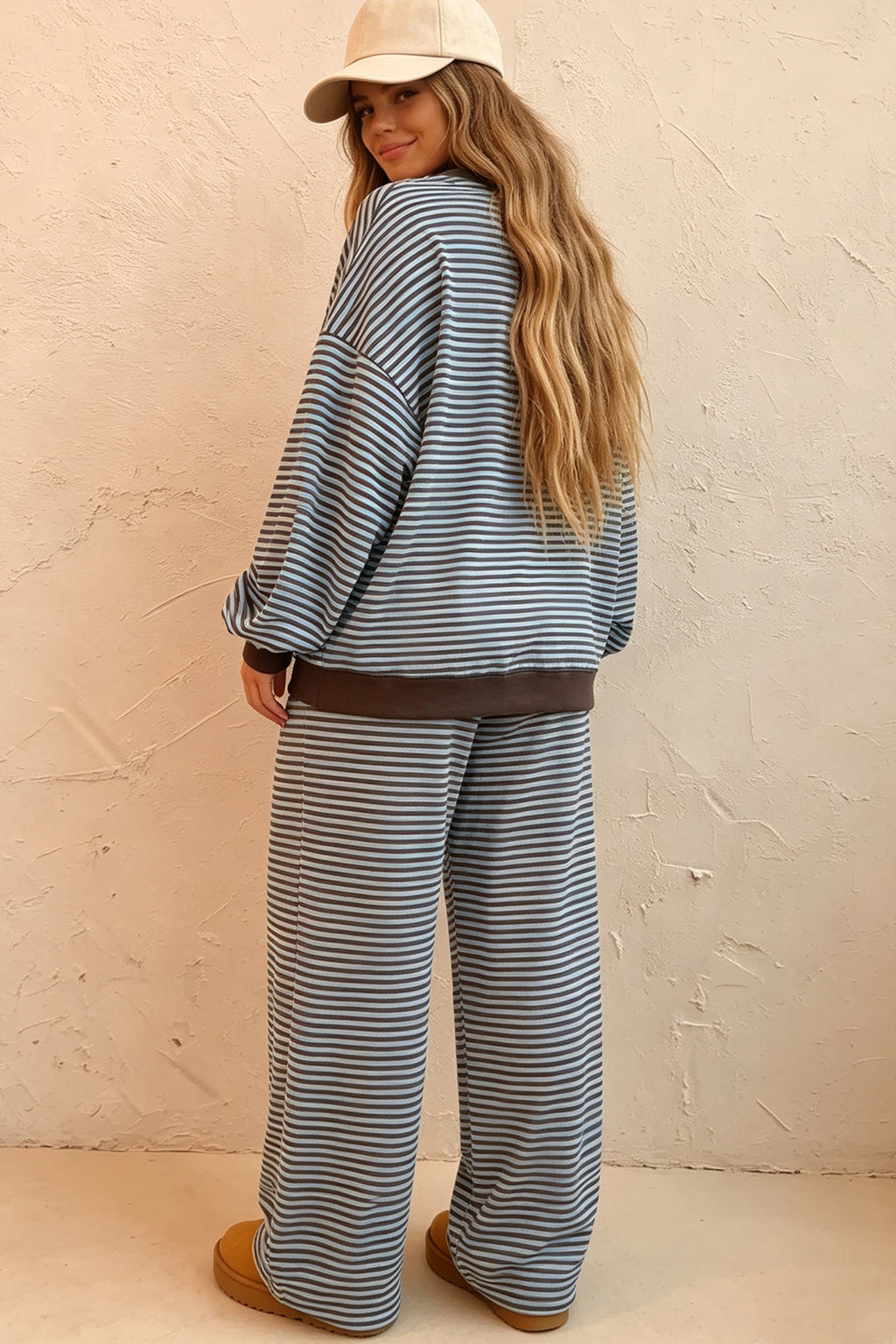Olive Sage Brown Stripe Pants Set