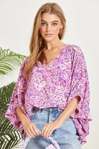 Hazel Blues® |  Printed Poncho Woven Top in Orchid