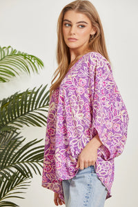 Hazel Blues® |  Printed Poncho Woven Top in Orchid