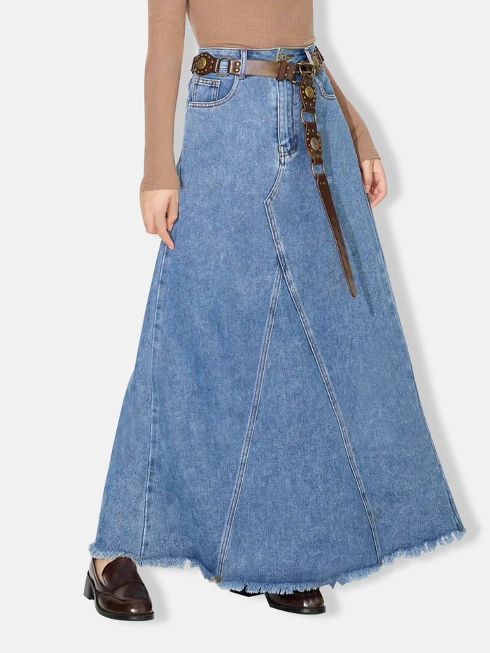 Hazel Blues® |  Raw Hem Maxi Denim Skirt