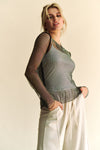 Hazel Blues® |  Davi & Dani Sparkling Rhinestone Sheer Mesh Round Neck Top
