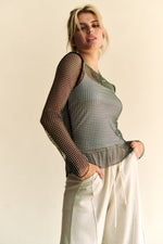 Hazel Blues® |  Davi & Dani Sparkling Rhinestone Sheer Mesh Round Neck Top