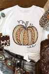 Hazel Blues® |  White Leopard Pumpkin Graphic Crewneck Halloween T Shirt