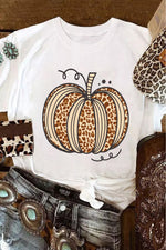 Hazel Blues® |  White Leopard Pumpkin Graphic Crewneck Halloween T Shirt