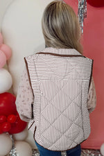 Hazel Blues® |  Brown Stripe Snap Button Scalloped Hem Collared Winter Vest