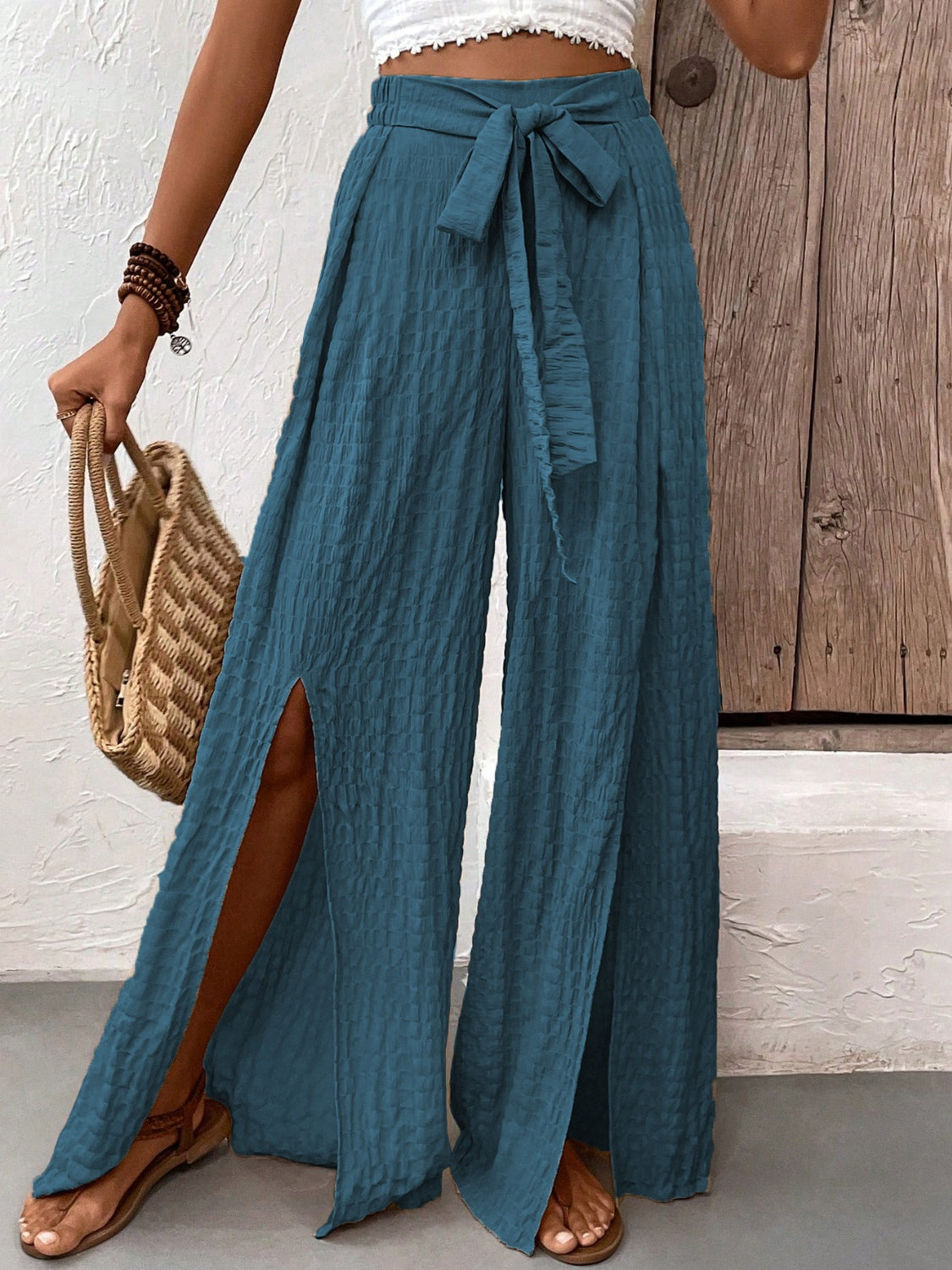 Hazel Blues® |  Tied Slit Wide Leg Pants