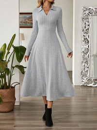 Hazel Blues® |  Ribbed Johnny Collar Long Sleeve Dress