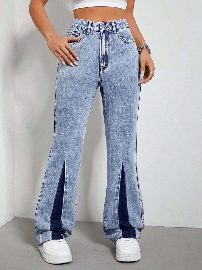 Hazel Blues® |  Contrast Bootcut Jeans with Pockets