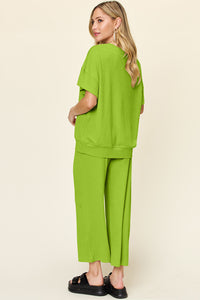 Hazel Blues® |  Double Take Texture Round Neck Short Sleeve T-Shirt and Wide Leg Pants