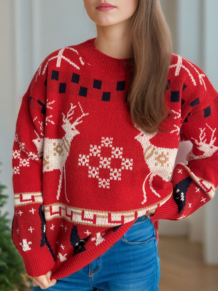 Hazel Blues® |  Christmas Element Round Neck Long Sleeve Sweater