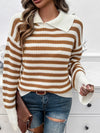 Hazel Blues® |  Striped Collared Neck Long Sleeve Sweater