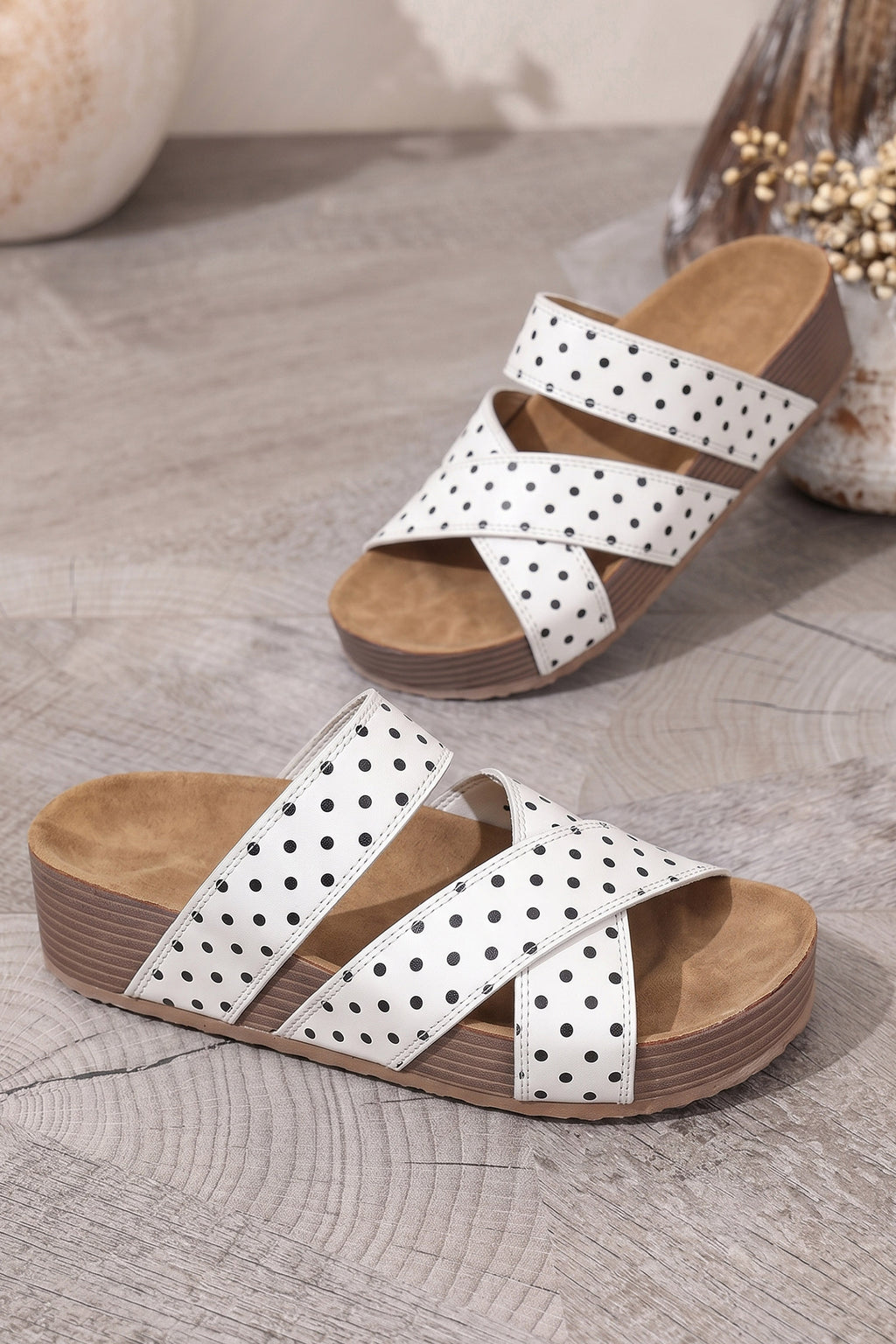 Phoebe Rose Polka-Dot Faux-Suede Slippers — White