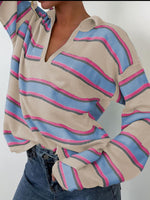 Hazel Blues® |  Johnny Collar Long Sleeve Stripe Sweater