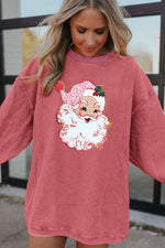 Hazel Blues® |  Strawberry Pink Santa Claus Sparkle Corded Crew Neck Sweatshirt