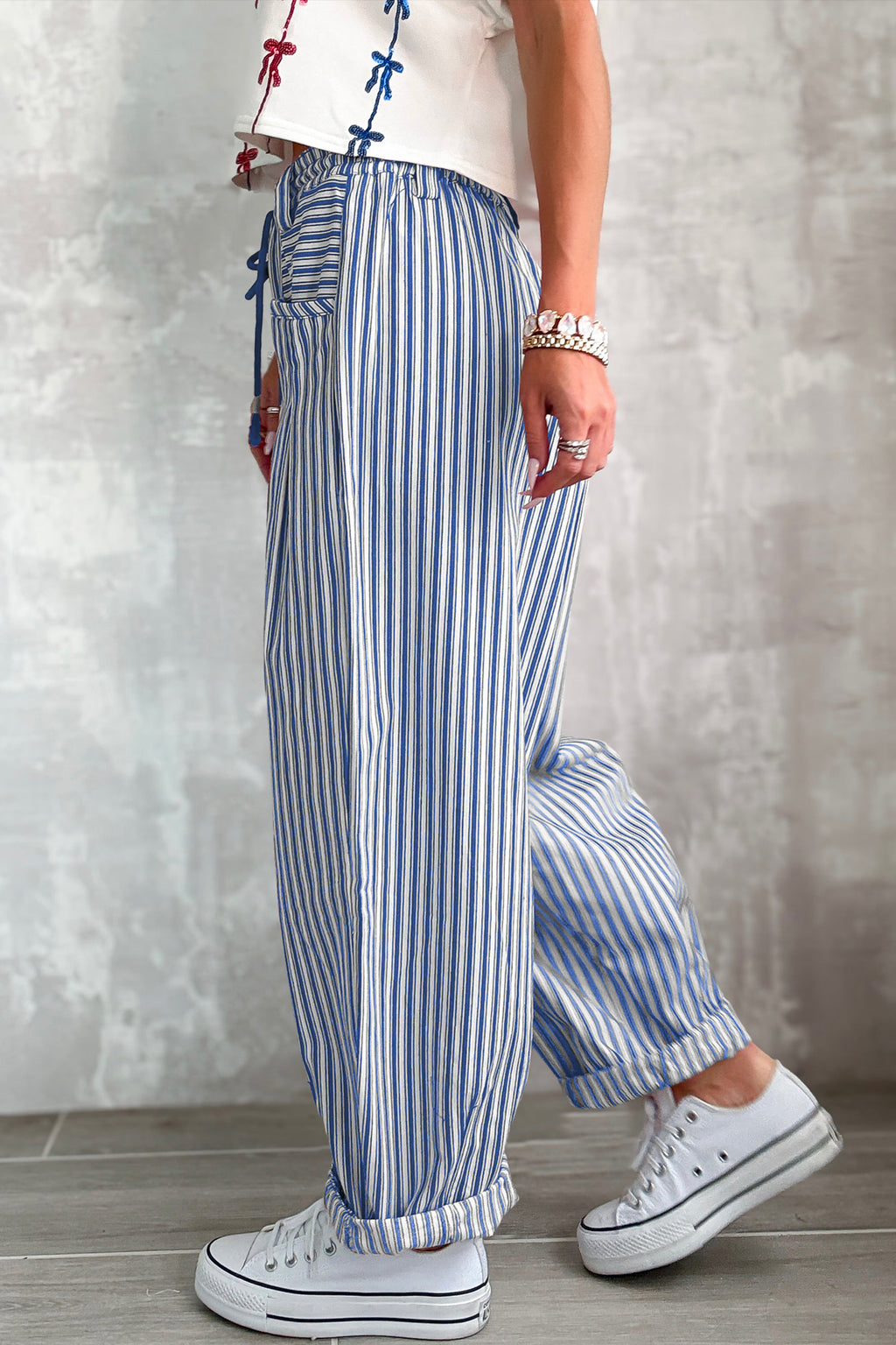 Caroline Grace Blue Stripe Drawstring Pants