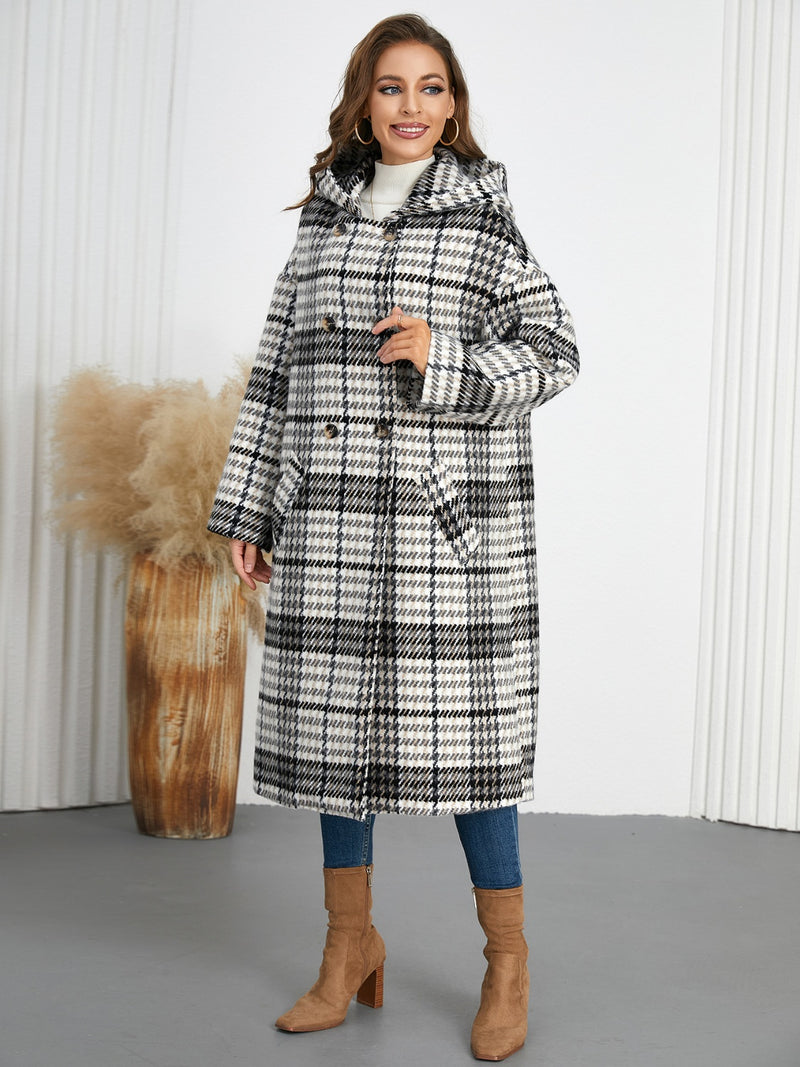 Hazel Blues® |  Plaid Double-Breasted Long Sleeve Longline Coat