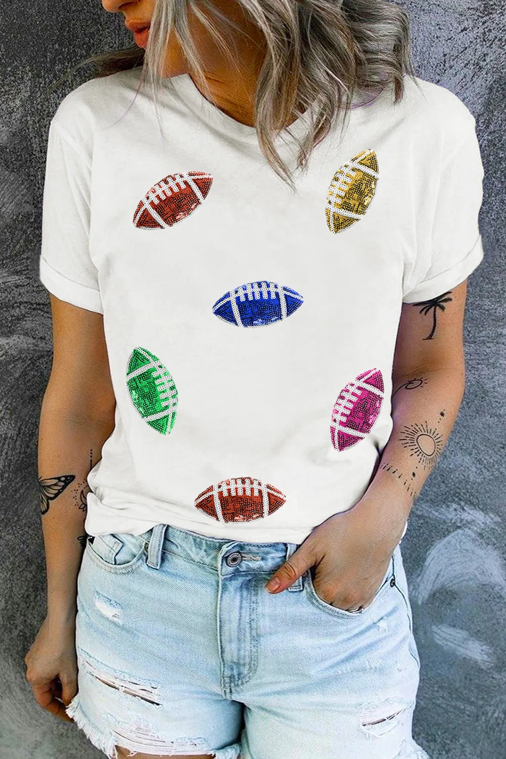 Hazel Blues® |  Sequin Football Round Neck Short Sleeve T-Shirt