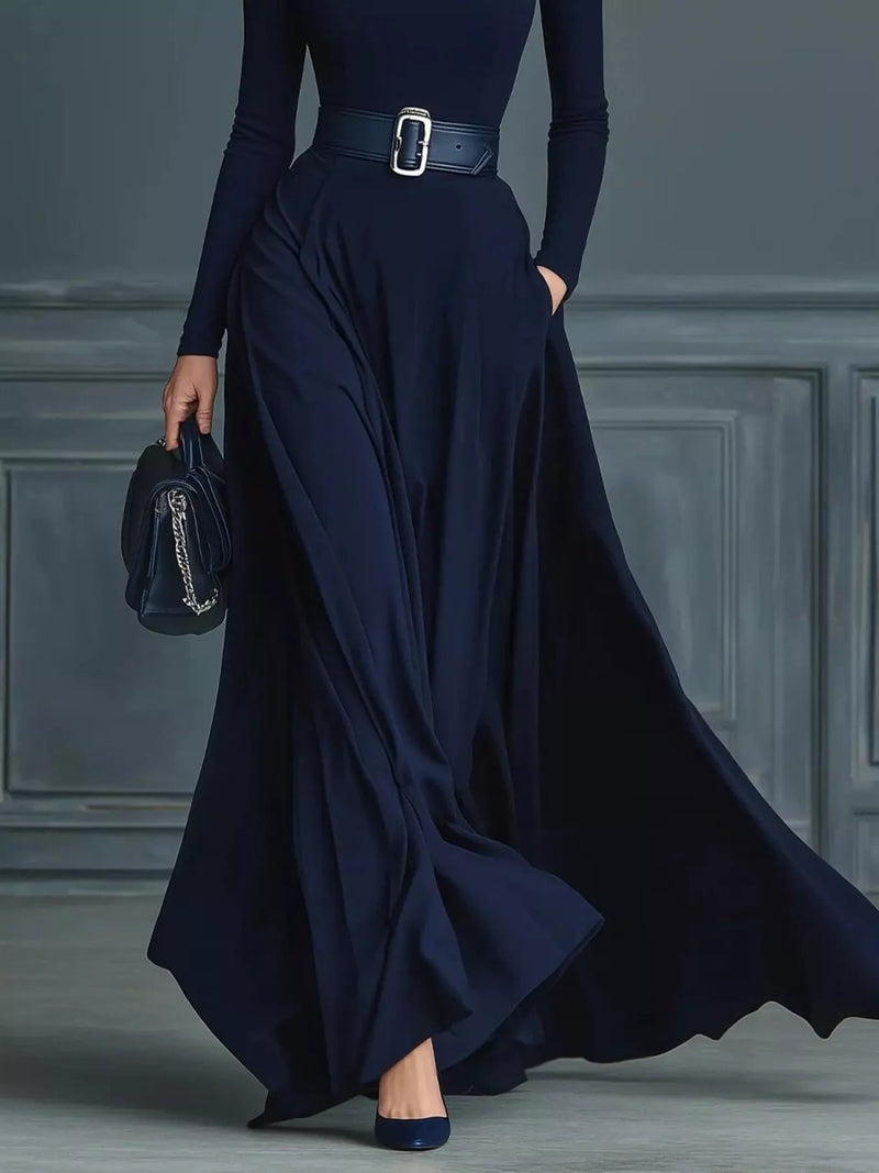 Women's Maxi Dress Sheath Dress Birthday Casual Formal Party Office Daily Regular Fit Plain Long Sleeve Turtleneck Navy