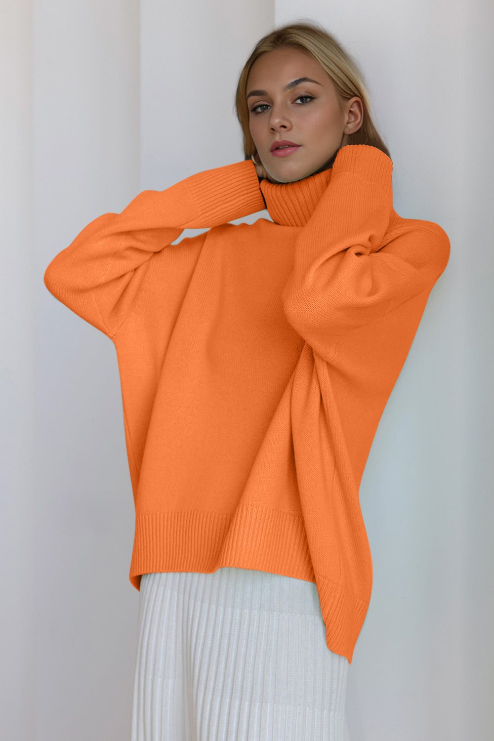 Hazel Blues® |  Basic Bae Turtleneck Dropped Shoulder Long Sleeve Sweater