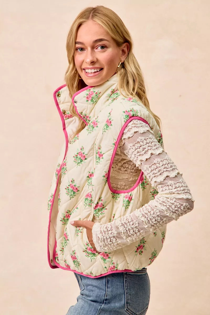 タグ付き未使用 Rosymonster flower quilting vest Bibi Floral Print Piping Detail Quilted Vest | Floral Vest – Hazel
