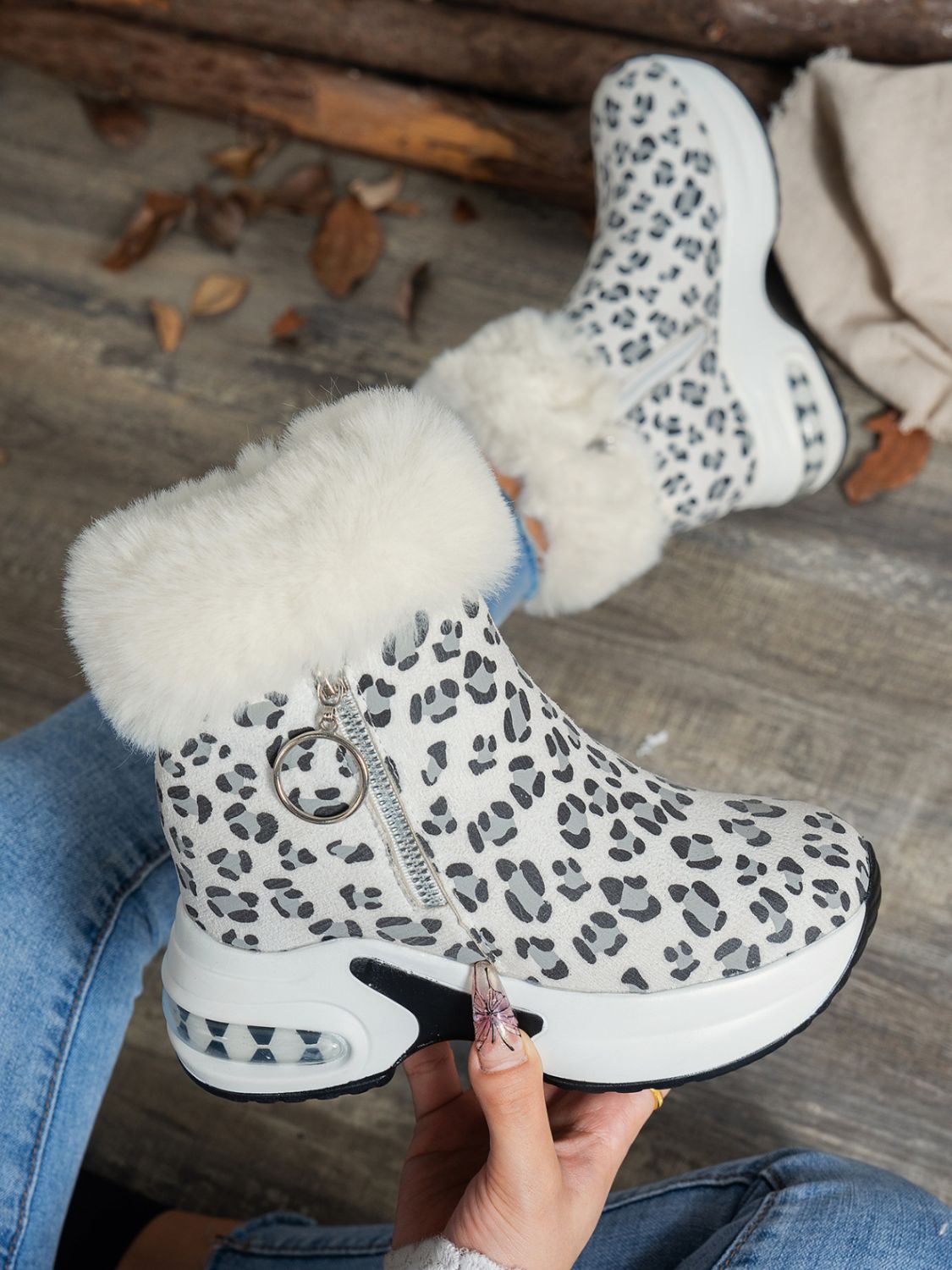 Hazel Blues® |  Side Zipper Leopard Platform Boots