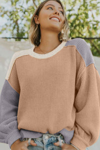 Hazel Blues® |  Color Block Round Neck Drop Shoulder Sweater