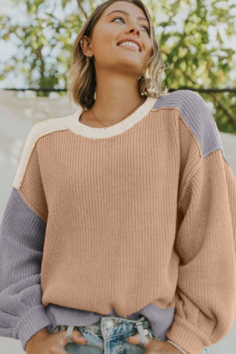 Hazel Blues® |  Color Block Round Neck Drop Shoulder Sweater