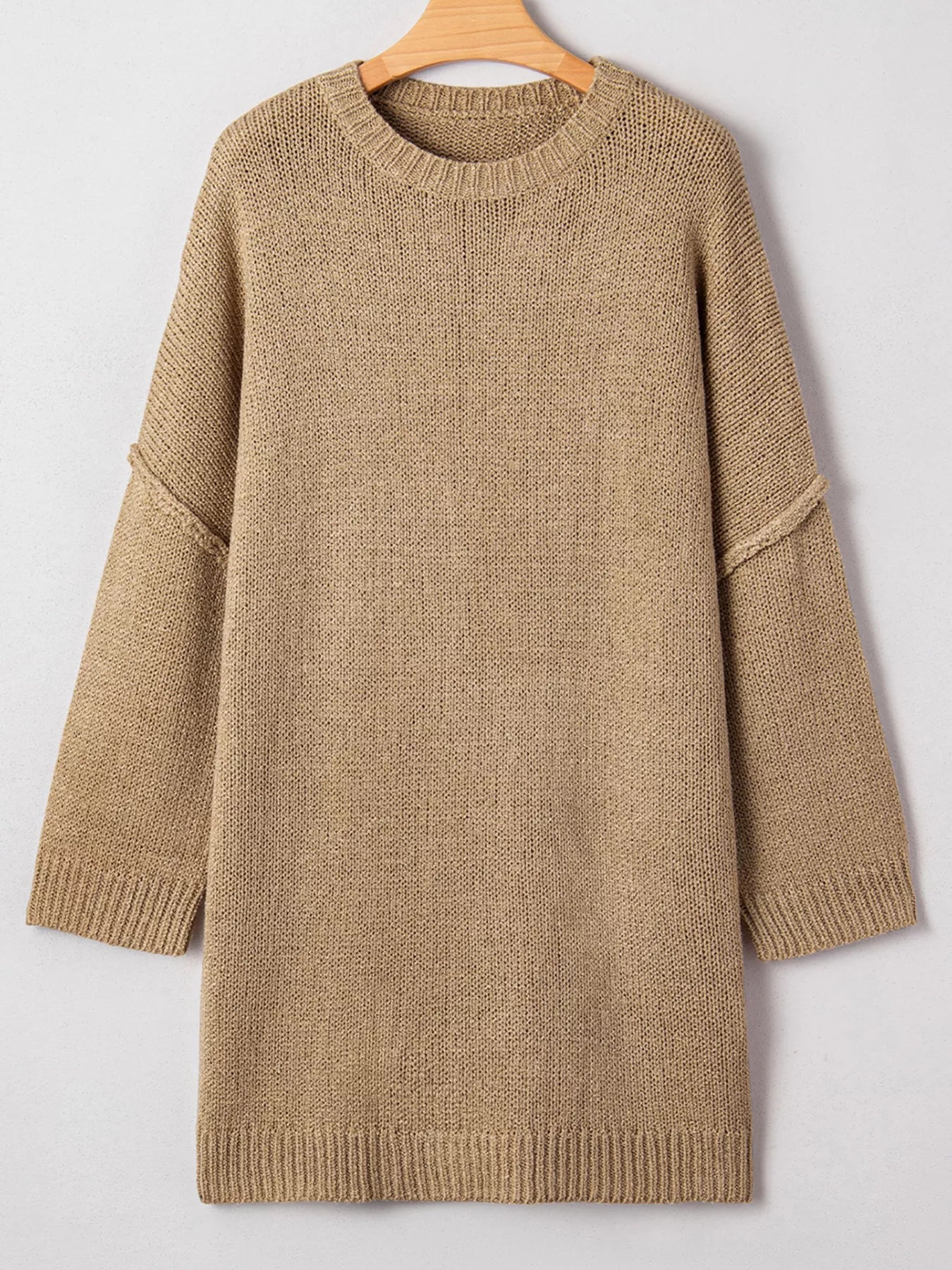 knee length dresses for ladies Oversize Drop Shoulder Slouchy Sweater Dress Camel / S