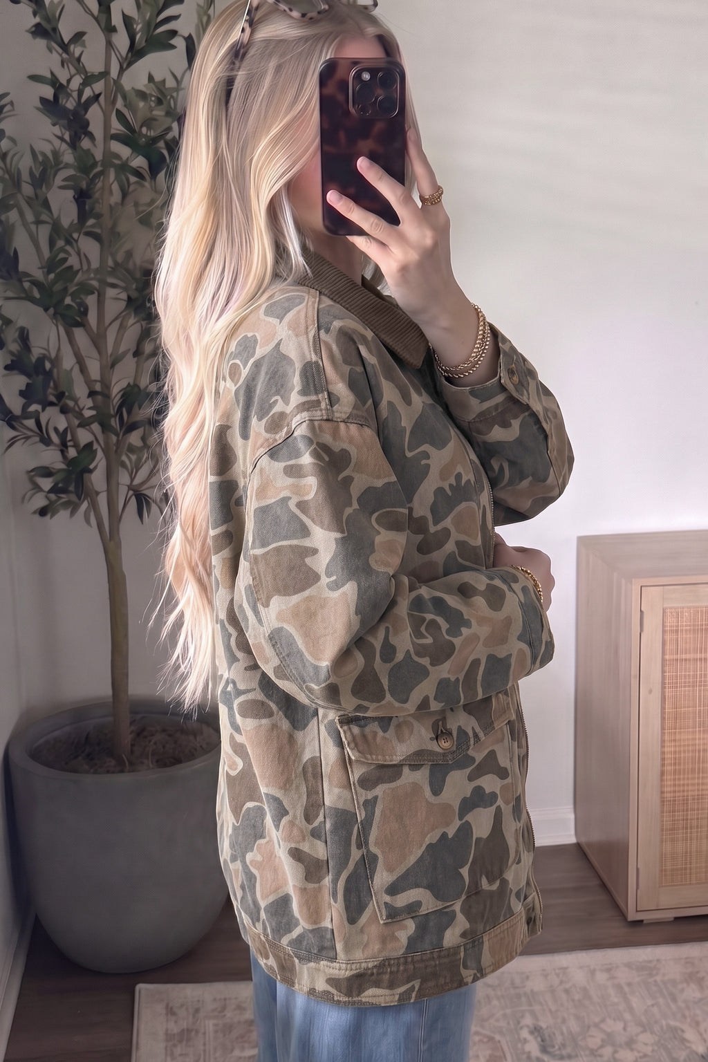 Desert Trail Camo Corduroy-Trim Denim Jacket
