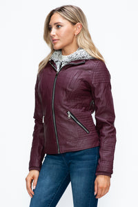 Hazel Blues® |  YMI Faux Layered Double-Zipper Jacket with Fuzzy Hood