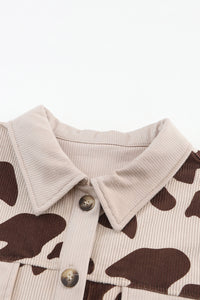 Hazel Blues® |  Cow Print Button Up Corduroy Shacket